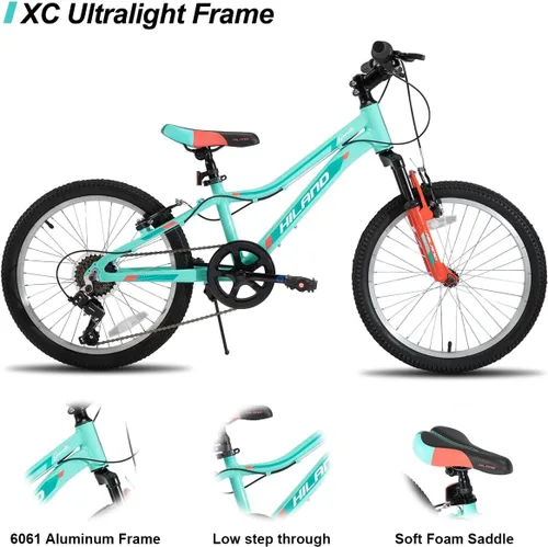 Vista 2 de HILAND 20 Inch 26 Inch Mountain Bike for Women Girl, Lock-Out Suspension Fork, Aluminum Frame, Adult Ladies Mens MTB Bicycle