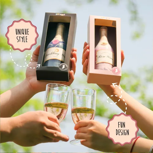 Vista 5 de Calcetines de vino rosa o espumoso en una botella, calcetines divertidos para hombres y mujeres. Regalo para los amantes del vino. Rellenos