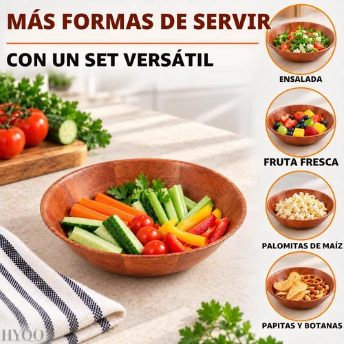 Vista 5 de HYQO - Juego de 6 cuencos de madera para ensalada, 7.9 pulgadas, 9 onzas Marrón