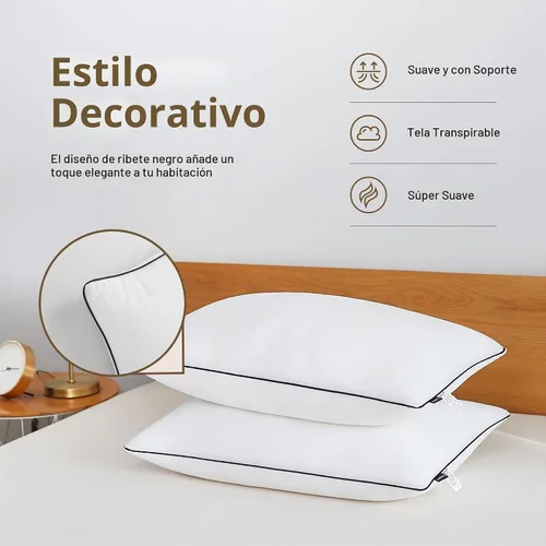 Vista 4 de Acanva Almohadas de Cama Refrescantes para Dormir, Relleno de Microfibra 3D de Calidad de Hotel de Lujo con Funda Transpirable para Personas que