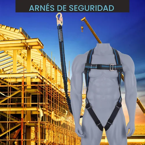 Vista 7 de Kit de protección contra caídas de arnés de seguridad, arnés de seguridad de cuerpo completo de 3 puntos con cordón interno de absorción de impactos