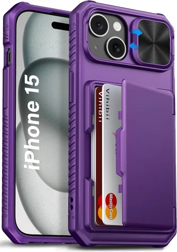 Vista 60 de Vihibii Funda para iPhone 13 Pro Max/iPhone 12 Pro Max con tarjetero (4 tarjetas) [bloqueo RFID] y cubierta de cámara deslizante, protección contra