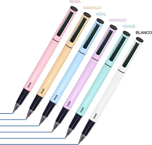 Vista 6 de DOHE - Pack de 4 bolígrafos ELIPSE - Tinta gel azul - Punta fina 0.020 in - Capucha y clip de fijación - Fabricado en aluminio duradero - Morado