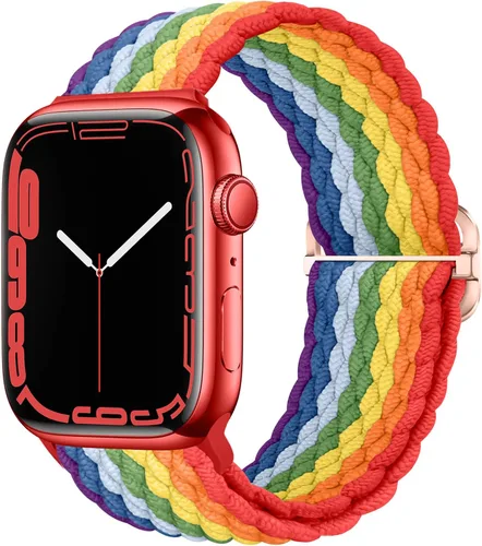 Vista 23 de Qimela - Correa elástica Solo Loop compatible con Apple Watch de 49 mm, 46 mm, 45 mm, 44 mm, 42 mm, 41 mm, 40 mm y 38 mm, correa trenzada Verde