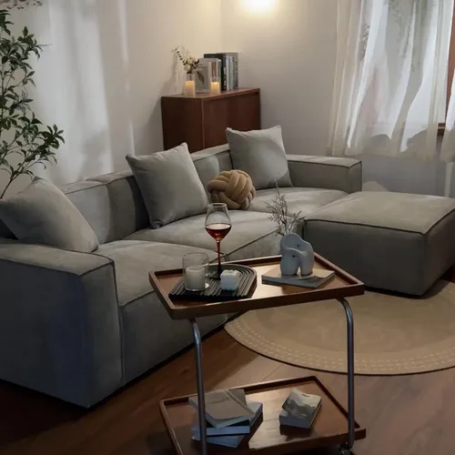 Vista 5 de Acanva Juego de Sofá Seccional Modular de Lujo para Sala de Estar, Sofá de Estilo Moderno Minimalista con Otomana y Chaise, Forma de L, Gris