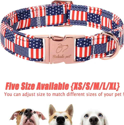 Vista 251 de Collar para perros del 4 de julio, collares patrióticos azules para cachorros y perros pequeños, ligero y ajustable 1776 collares para cachorros