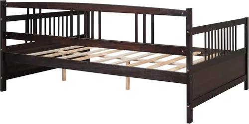 Vista 6 de Harper & Bright Designs Sofá cama de madera tamaño matrimonial, sofá cama tamaño matrimonial con soporte de listones de madera, sofá cama