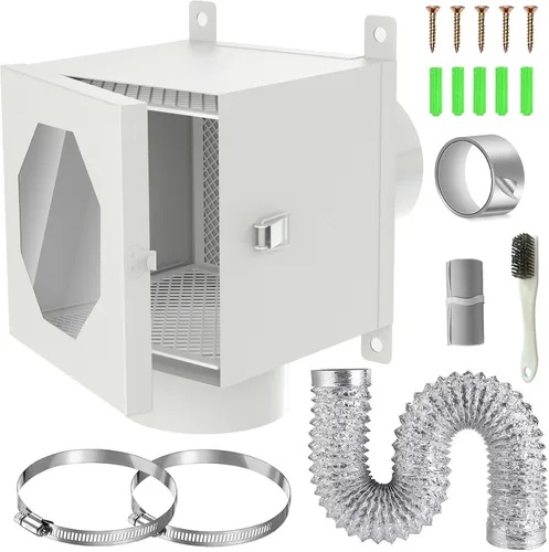 Vista 10 de Trampa de pelusa para conductos de secadora de metal, kit de ventilación de secadora interior con codo de 90 grados, manguera de conducto de 4 Blanco