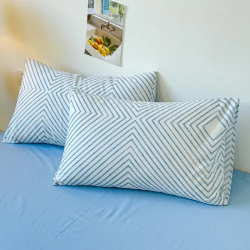 Vista 6 de LIWHENHAO - Juego de funda de edredón geométrica tamaño Individual, 100% algodón, azul con rayas de cadenas, a cuadros sobre blanco, 1 funda