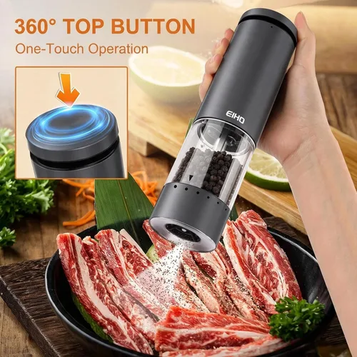 Vista 3 de Juego de molinillo eléctrico de sal y pimienta recargable, salero y pimentero, molinos externos ajustables, accesorios de cocina, rellenos