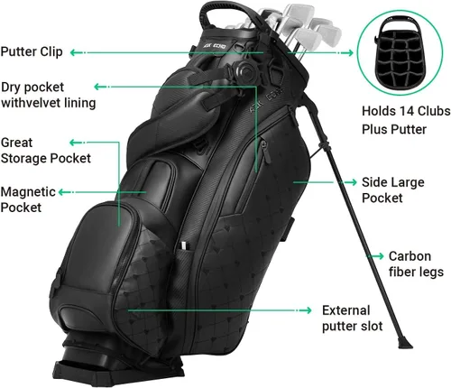 Vista 3 de ASK ECHO Prestige Full-Length Hybrid Stand Bag – Premium Leather Negro
