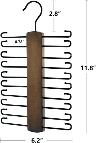 Vista 7 de Mkono Colgador de ropa para cuarto de servicio, montado en la pared con gancho de brazo oscilante y soporte de corbata de madera, percha