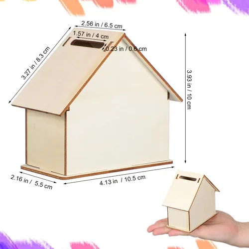 Vista 6 de NUOBESTY Decoración de madera, 5 unidades, hucha de madera, hucha de madera, cabina, monedero, caja de ahorros sin terminar, manualidades