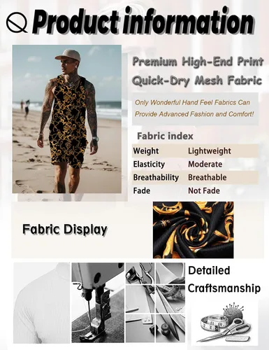 Vista 5 de JoZorro Conjunto de camiseta sin mangas con estampado floral para hombre, camiseta deportiva casual con estampado de lujo, ropa deportiva hawaiana