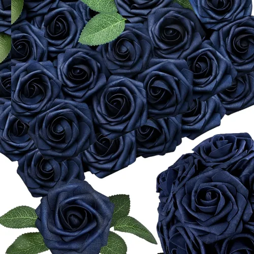 Vista 33 de 25 piezas Flores Artificiales de Espuma Rosas Falsas con Tallos 8 Hojas Rosas Sintéticas de Aspecto Real para Ramos de Boda Centros de Mesa de Negro