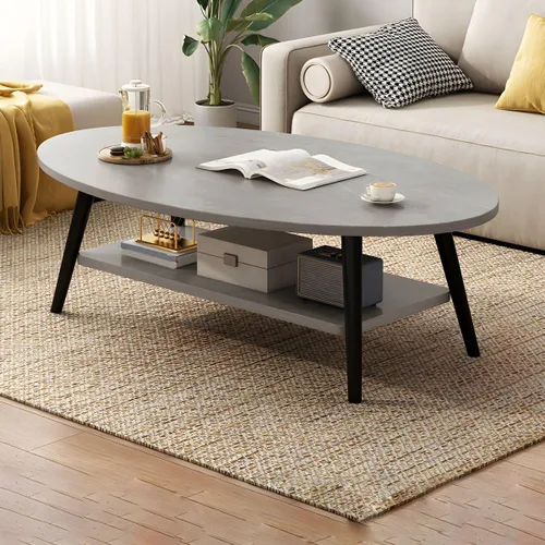 Vista 15 de Mesa de centro individual de madera, mesa de café, mesa de cóctel, mesa de centro de apartamento, sofá, mesa lateral ovalada, patas de madera, mesa