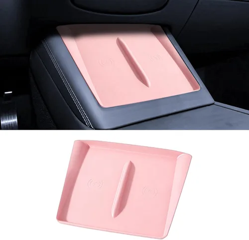 Vista 7 de Tinlucys Alfombrilla de carga inalámbrica para consola central diseñada para Tesla Model 3/Y 2021-2024, accesorios interiores de consola central
