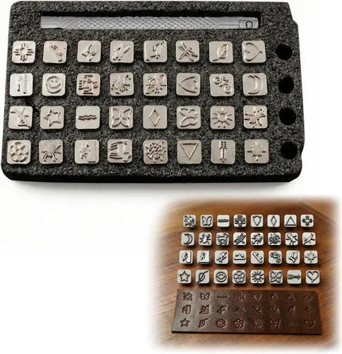 Vista 11 de Kit de estampado de cuero, sellos de cuero del alfabeto y números para el trabajo de cuero, juego de sellos del alfabeto de cuero con asa