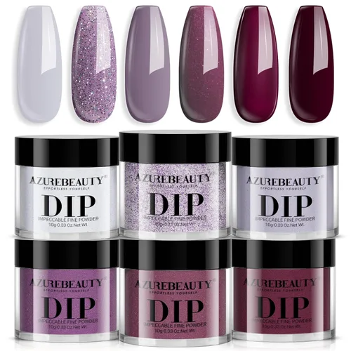Vista 9 de AZUREBEAUTY Polvo de uñas de inmersión, kit de iniciación de 6 colores con purpurina marrón y roja, arte de uñas francesa, manicura de bricolaje