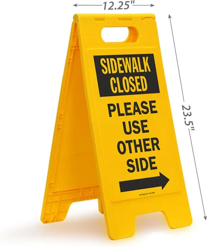 Vista 4 de SmartSign Letrero plegable de dos caras con texto en inglés "Sidewalk Closed - Please Use Other Side with Right Arrow", de 25 x 12 pulgadas