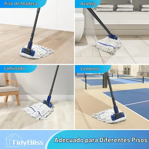 Vista 7 de TidyBliss Trapeador Comercial de Servicio Pesado, Mango Largo de 57.5 Pulgadas, Trapeador Industrial de Cuerda con Extremo de Bucle Grande