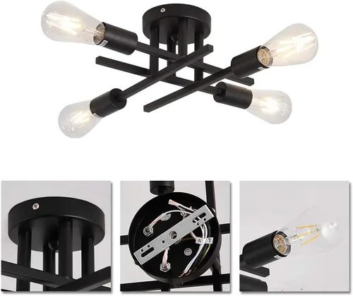 Vista 6 de ZGLAOJT Lámpara de techo semiempotrada de 4 luces, color negro mate con base E26, candelabro moderno para casa de campo, cocina, comedor