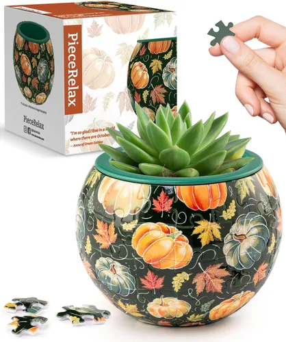 Vista 15 de PieceRelax Rompecabezas 3D Maceta 80 Piezas - Abundancia de Otoño, Macetas de Flores de Decoración del Hogar para Cactus de Interior, Macetas