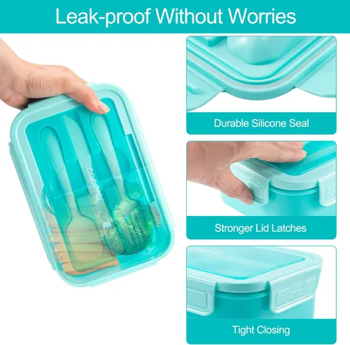 Vista 3 de Caperci Caja Bento Clásica para Almuerzo Adulto para Niños Mayores - Envase de Almuerzo de 47 oz con 3 Compartimentos Impermeable para Adultos