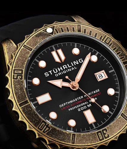 Vista 2 de Stuhrling Original - Reloj suizo automático para hombre con correa de goma