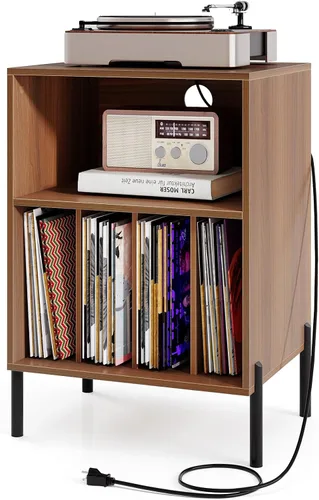 Vista 13 de Giantex Soporte para tocadiscos con estación de carga, soporte para tocadiscos con armario de almacenamiento, estante para tocadiscos con patas