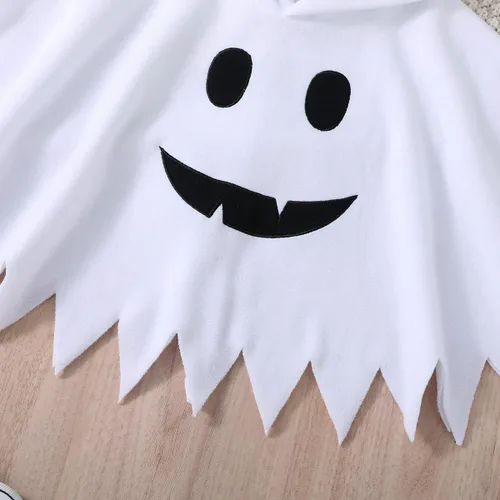 Vista 6 de Noubeau Disfraz de Halloween para bebés, niños y niñas, capa de fantasma, con capucha, pantalones negros, disfraz de fantasma espeluznante, ropa