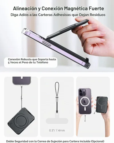 Vista 9 de PROfezzion para tarjetero MagSafe, bloqueo RFID, imán de doble cara Negro