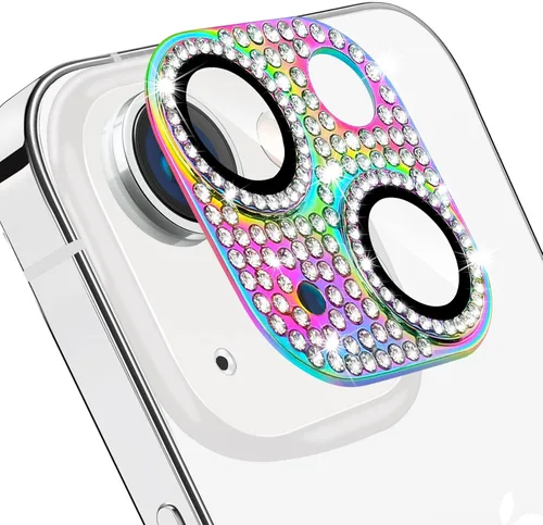 Vista 15 de Protector de lente de cámara para iPhone 13 & iPhone 13 Mini, brillante con diamantes de imitación 3D con purpurina, cubierta de cámara de vidrio