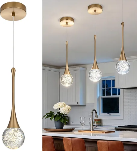 Vista 24 de Candelabro de 5 luces de cristal cepillado dorado, regulable, con forma de gota de lluvia, lámpara colgante en espiral ajustable de lujo