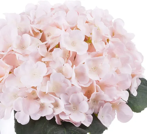 Vista 3 de Arreglos de flores artificiales de seda de hortensias en jarrón de vidrio para decoración de boda del hogar (rubor)