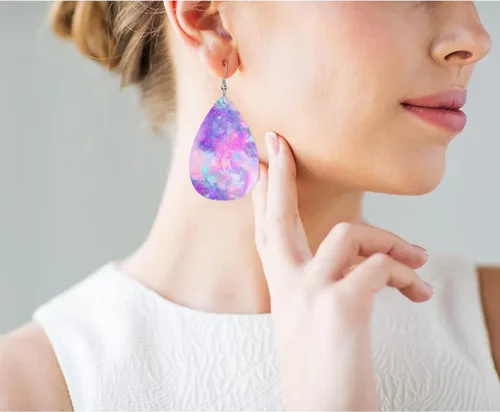 Vista 4 de Vosach Pendientes de cuero sintético de moda geométrica folclórica nativa étnica folclórica azteca, aretes de lágrima de boda para mujeres y niñas