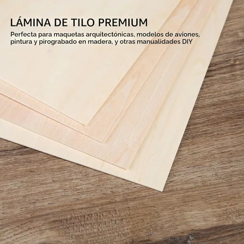 Vista 2 de 20 hojas de madera de tilo, 1/16 x 12 x 8 pulgadas, láminas finas de madera contrachapada para manualidades