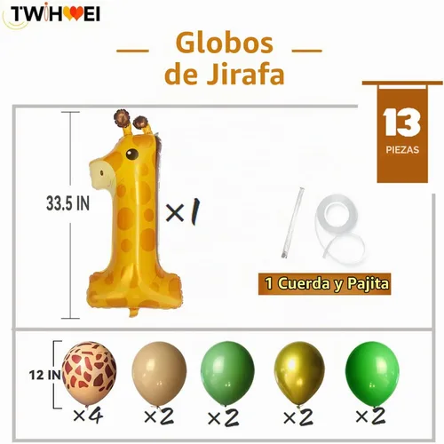 Vista 2 de Giraffe Wild One - Globos de animales de safari de 40 pulgadas, globos de la selva número 1 para primer cumpleaños, animales de granja, 1er globo