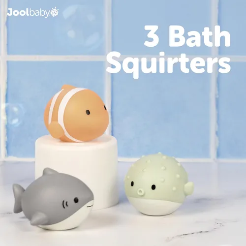 Vista 4 de Jool Baby Juego de regalo de 15 piezas de juguetes de bañera – Chorros de baño, patos de goma, juguete giratorio de ballena – Organizador