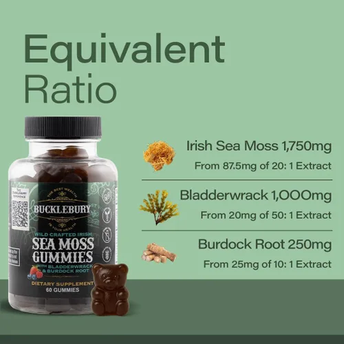 Vista 7 de BUCKLEBURY Wild Crafted - Gomitas de musgo marino irlandés con vejiga y raíz de bardana, multivitamínico masticable natural, veganas, para apoyo