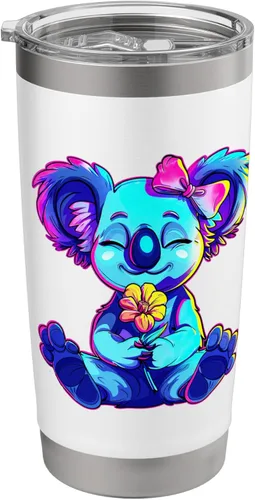 Vista 9 de Streetwear synthwave 80s 90s retro cute girls koala & flower Stainless Steel Insulated Tumbler
