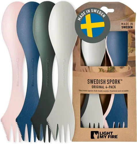 Vista 7 de Light My Fire Spork Original Paquete de 4 - Combinación 3 en 1 de Cuchara Tenedor Cuchillo para Acampar, Utensilios Reutilizables de Viaje