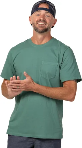 Vista 3 de Camiseta de bolsillo para hombre, 100% algodón orgánico, ajuste clásico, suave, de manga corta, con bolsillo