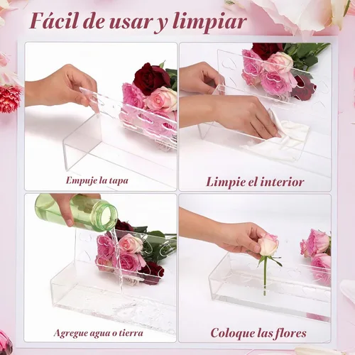 Vista 4 de Paquete de 2 jarrones de acrílico rectangulares, floreros de acrílico transparente, centro de mesa floral de 12 pulgadas de largo para decoración