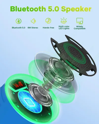 Vista 9 de ssuowao - Altavoz de ducha Bluetooth IPX7 impermeable con pantalla LED, radio FM, ventosa, micrófono integrado, mini altavoz para baño, viajes