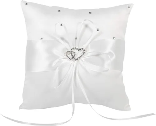 Vista 10 de Tyenaza Almohada portadora de anillo, almohada de anillo de boda de 7.8 pulgadas, soporte para anillo azul real, cojín de doble corazón