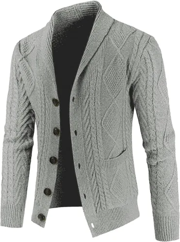 Vista 2 de JMIERR Men's Casual Long Sleeve Shawl Collar Buttons Down Cable Knit Cardigan Sweater with Pockets