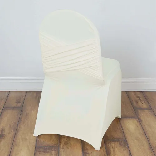 Vista 32 de Efavormart - Funda para silla de banquete de elastano con falda plisada con volantes y banda trasera cruzada, funda elástica negra para bodas y Negro