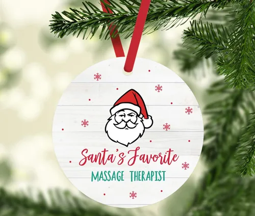 Vista 2 de Andaz Press Adorno redondo de metal de Papá Noel, regalo de broma, masajista favorito de Santa, 1 paquete, ideas de regalo de elefante blanco X-Mas