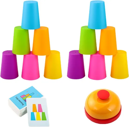 Vista 7 de Quick Cups Games for Kids Intelectual Flying Stack, juego interactivo para padres e hijos con 24 tarjetas de imagen, 30 tazas